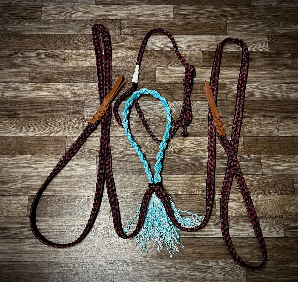 Burgundy with blue braided nose