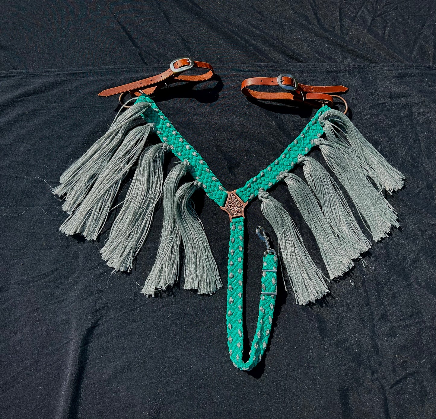 Teal Breast Collar with silver buck-stitch
