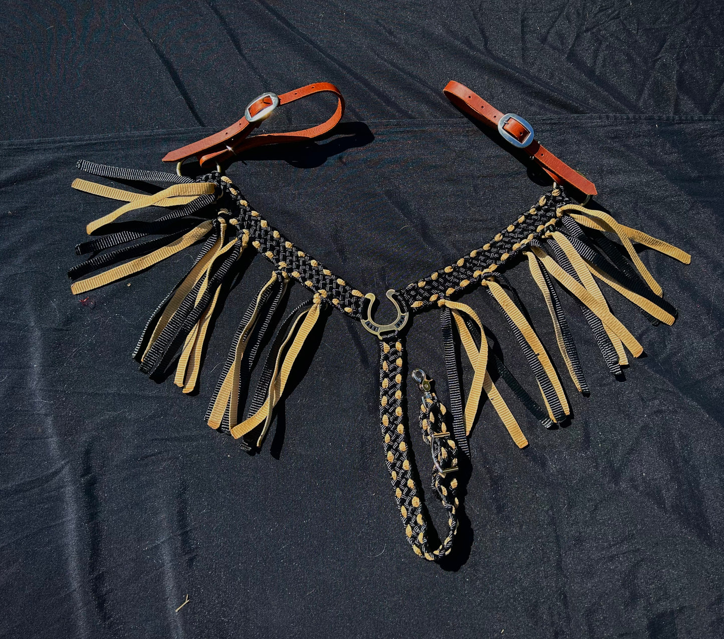 Black breast collar with beige buck-stitching