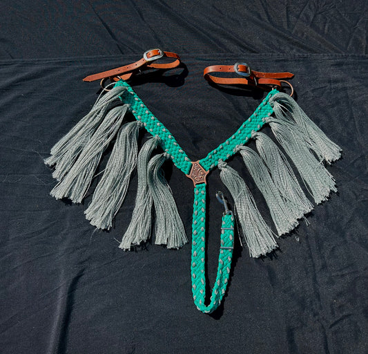 Teal Breast Collar with silver buck-stitch