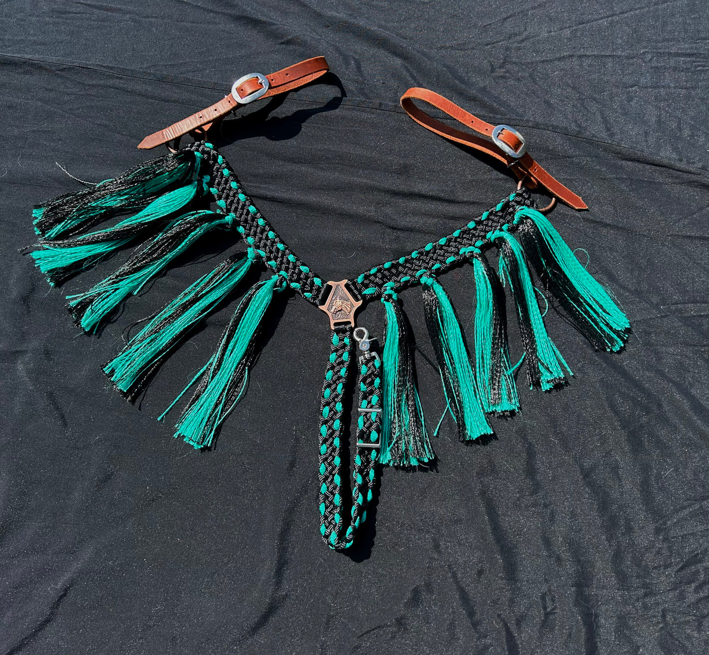 Black with teal buck-stitch breast collar